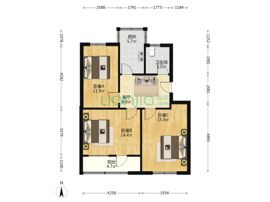 海顺社区 3室1厅1卫 81平方