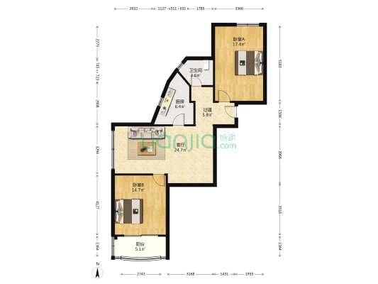 富民公寓 2室1厅1卫 110平方