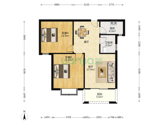 十排嘉苑 2室1厅1卫 88平方