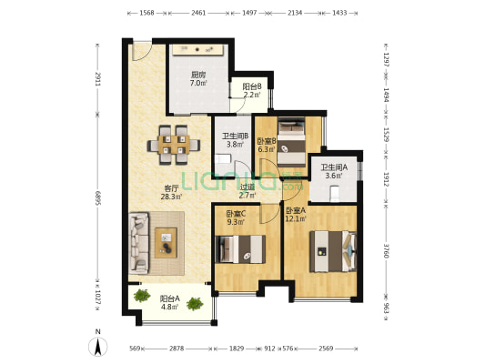 时代英之皇·廊桥 3室1厅2卫 99平方