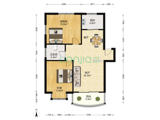 新虹桥花苑 1室1厅1卫 89平方