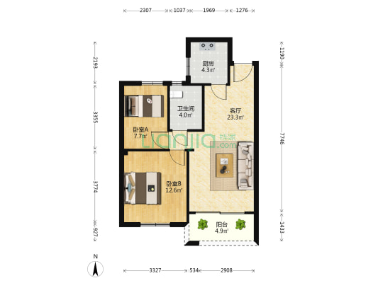 桃源三邨 2室1厅1卫 70平方