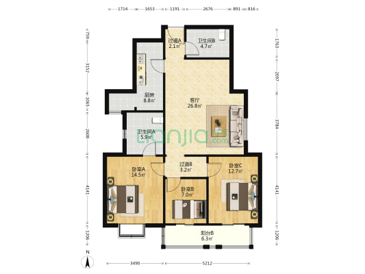 优仕名邸 3室1厅2卫 138平方