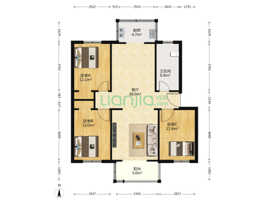 碧溪卓园 3室1厅1卫 117平方