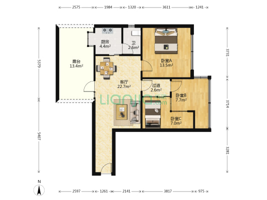 鸿程大厦 3室1厅1卫 76平方