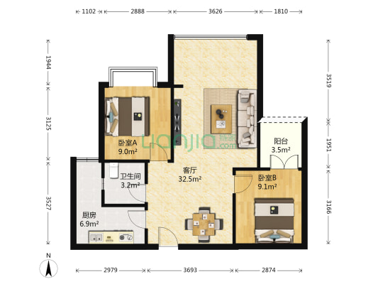 光华可乐小镇B区 2室1厅1卫 76平方