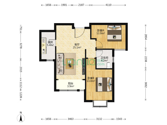 塞纳世家 2室1厅1卫 92平方