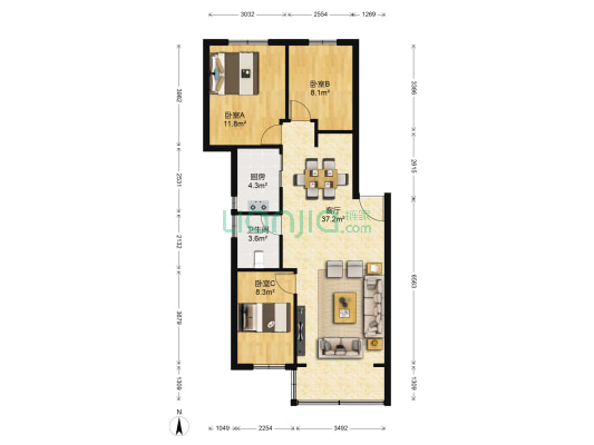 育星苑 3室1厅1卫 89平方