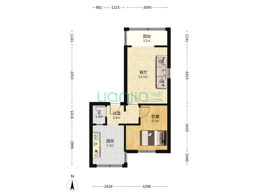1环路南2段13号 1室1厅1卫 45平方
