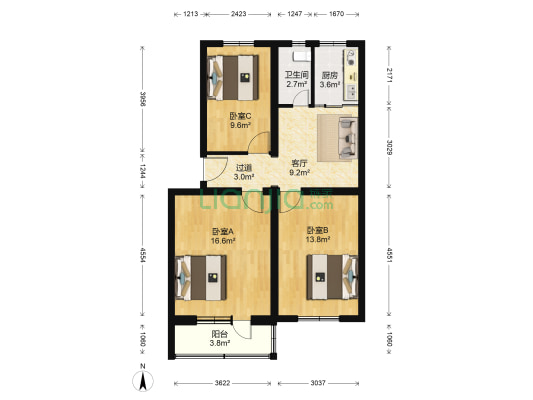 新外大街甲8号院 3室1厅1卫 84平方