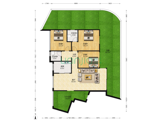 西湖苑小区 3室1厅2卫 135平方