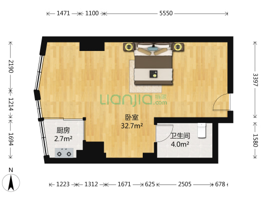 方远滨江国际C区 1室0厅1卫 60平方
