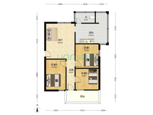横江一路沿街 3室1厅1卫 86平方