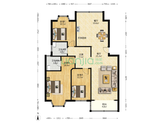 银海综合大厦 3室2厅2卫 132平方