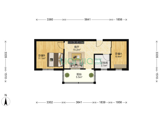 华孚花园 2室1厅1卫 52平方