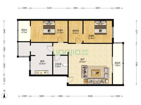 憩园公寓 2室1厅1卫 119平方