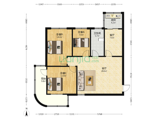 欣甸佳园 3室2厅1卫 115平方
