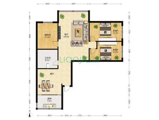 兴华街52号 2室1厅1卫 132平方