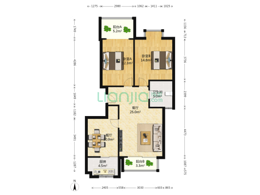 贵邦俊园东区 2室2厅1卫 99平方