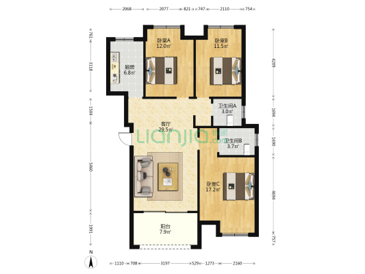学府雅苑 3室1厅2卫 104平方