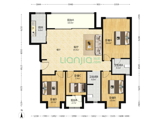 绿城桂语江澜 4室1厅2卫 139平方