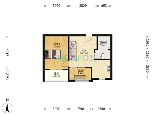 心兰苑 2室1厅1卫 54平方