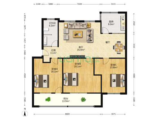 许昌市发改委议台路家属院 3室1厅1卫 130平方