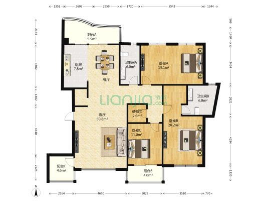 新城国际和园 3室1厅2卫 181平方