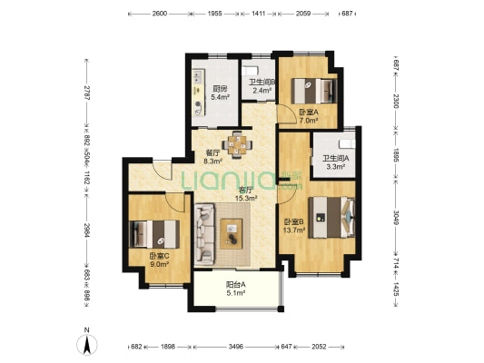 万科金域澜湾 3室2厅2卫 89平方