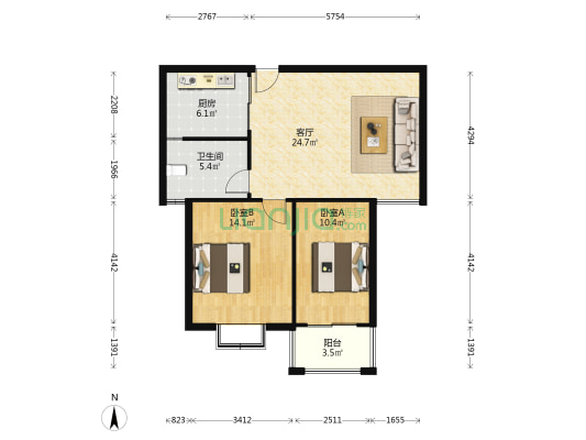 丰盛山庄西区 2室1厅1卫 87平方