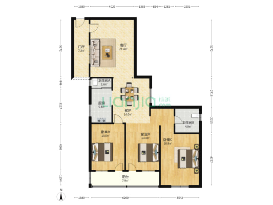 邮政管理局宿舍区 3室2厅2卫 105平方