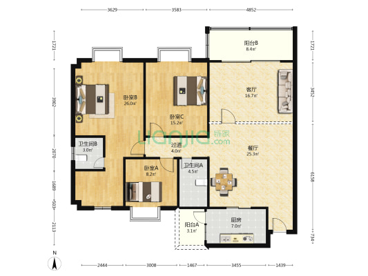 雅乐轩 3室2厅2卫 144平方