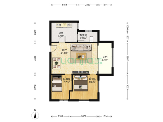 翠影华庭 2室1厅1卫 68平方