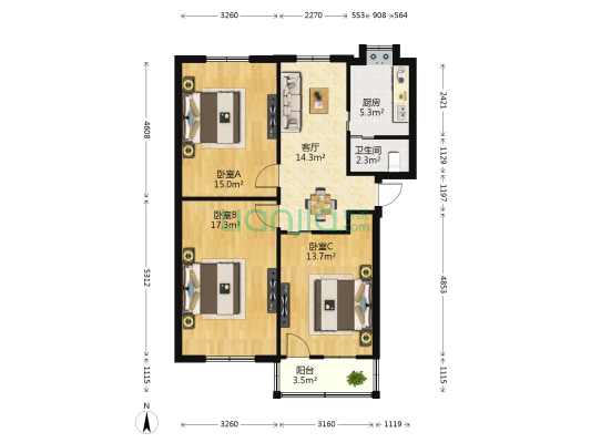 八一配件厂宿舍 3室1厅1卫 74平方