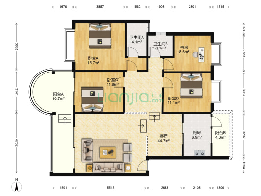 书香美地 4室1厅2卫 147平方