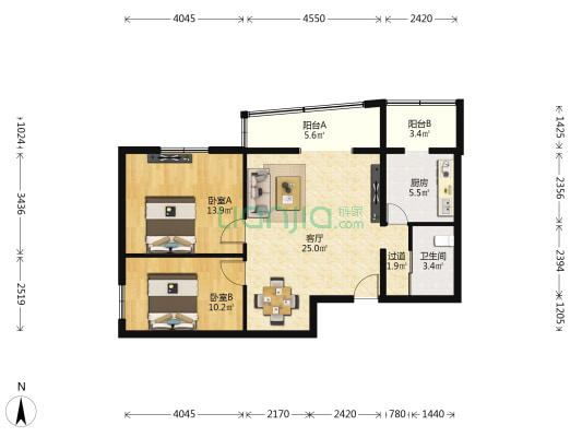 北洼路32号院 2室1厅1卫 88平方
