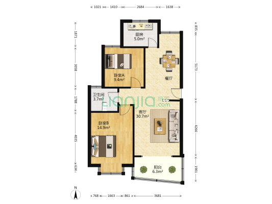 紫溪花园 2室1厅1卫 89平方