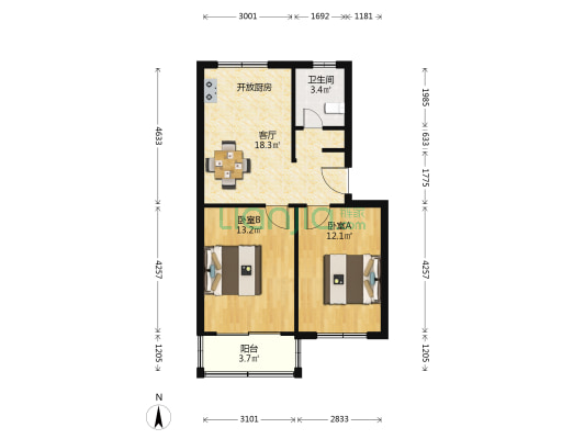 玉盘家园三区 2室1厅1卫 64平方