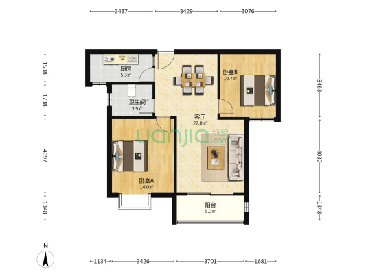 阳光星辰 2室1厅1卫 87平方