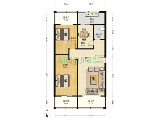 双元街99号 2室2厅1卫 93平方