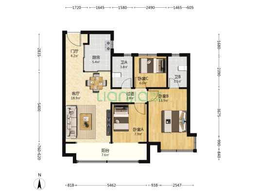 花海十二城 3室1厅2卫 109平方