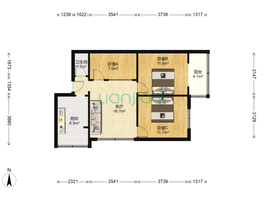 平福巷6号小区 3室1厅1卫 72平方