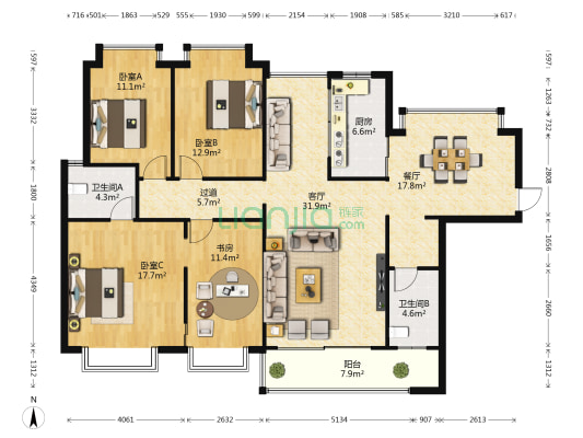 民发大观天下 4室2厅2卫 155平方