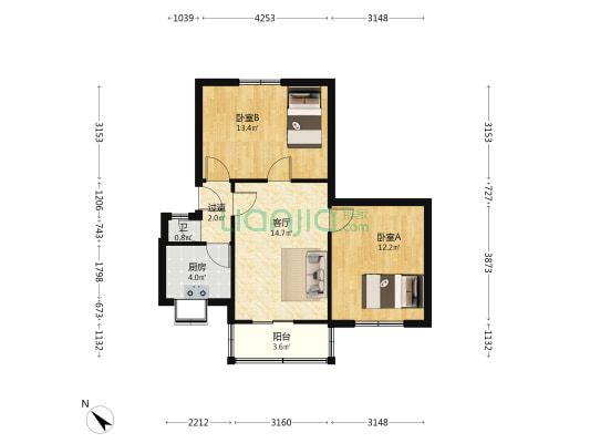 江汉北路151到153号 2室1厅1卫 65平方