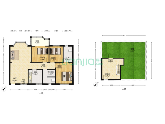 金桔花园二期北苑 3室1厅2卫 95平方