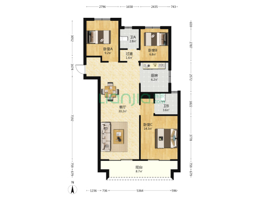 新城悦隽公馆 3室1厅2卫 117平方
