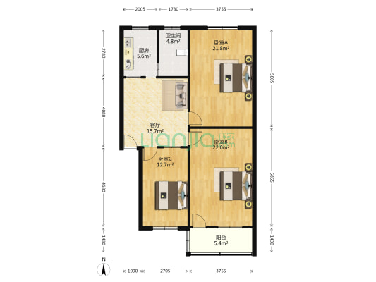 友谊东路居民北区 3室1厅1卫 102平方