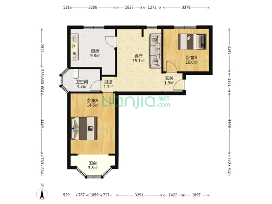 岚皋大楼 2室1厅1卫 88平方