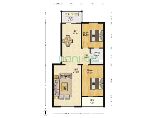 临凤小区 2室2厅1卫 101平方