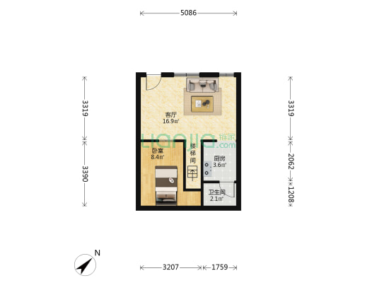 龙田西街口 1室1厅1卫 38平方